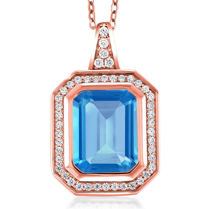 Swiss Blue Topaz - November_Pendant in 925 Rose Gold Plated Silver