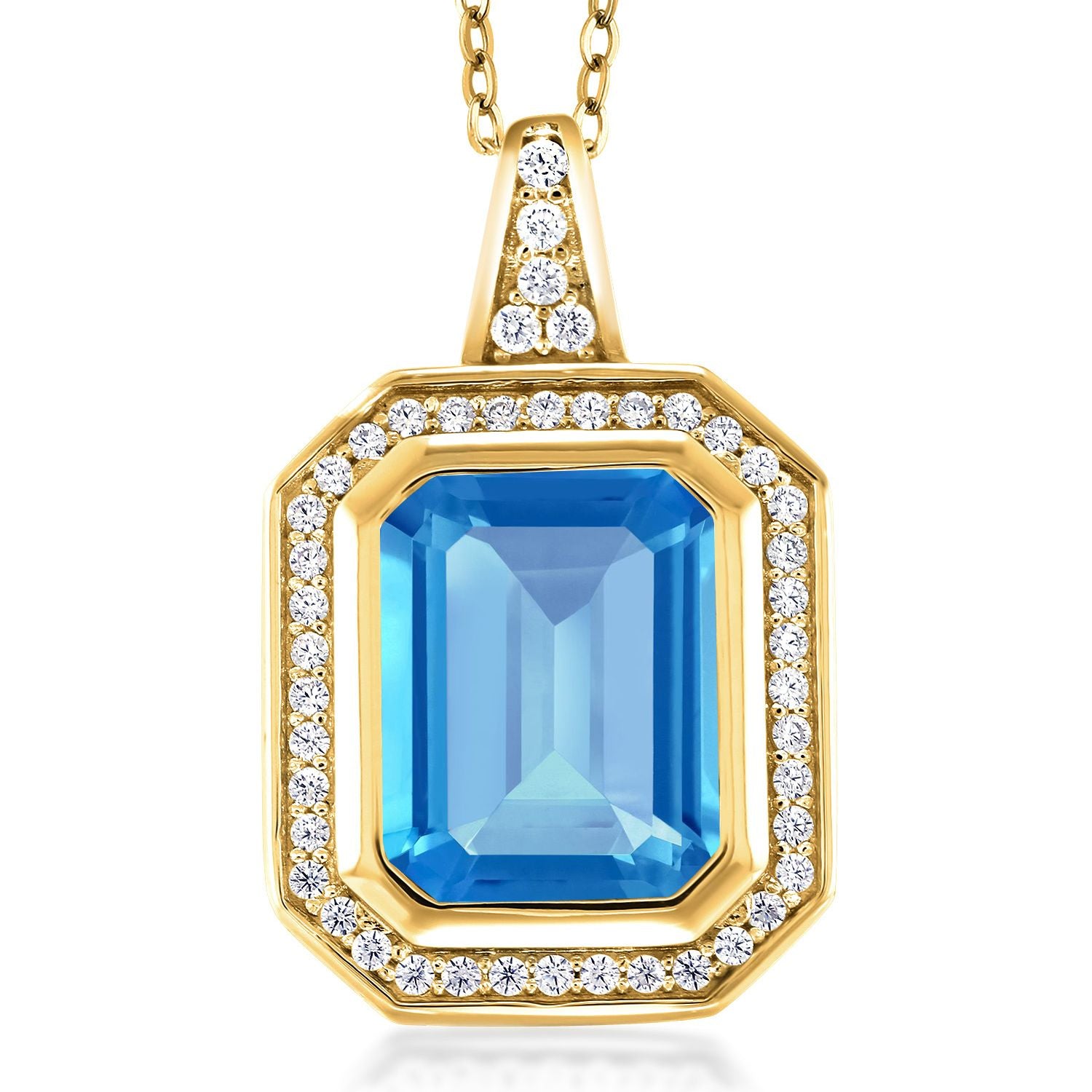 Swiss Blue Topaz - November_Pendant in 925 Yellow Gold Plated Silver