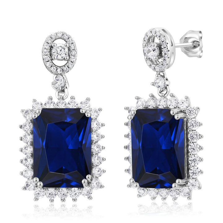 Blue Created Sapphire - September_Earrings in 925 Sterling Silver