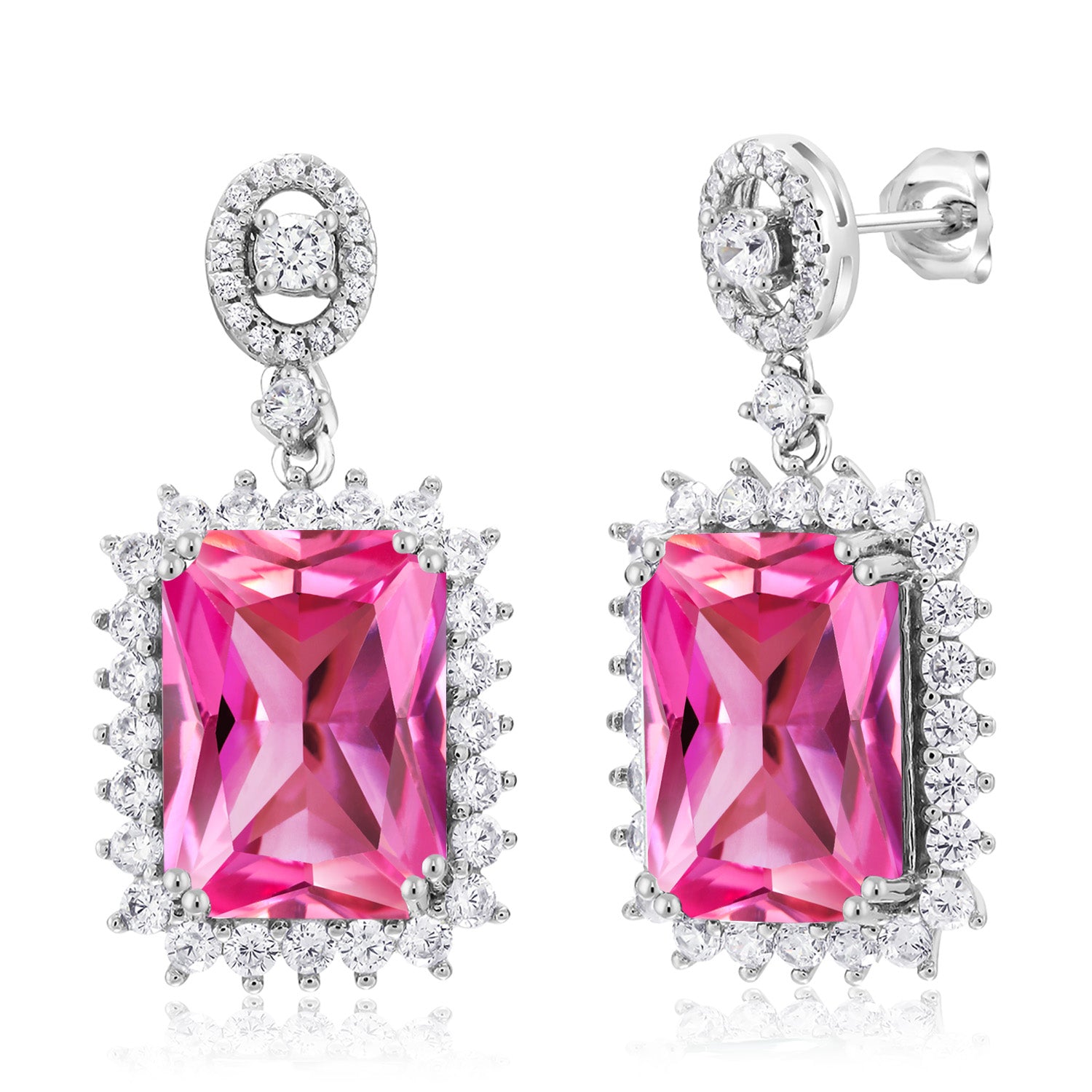 Pink Created Sapphire - September_Earrings in 925 Sterling Silver