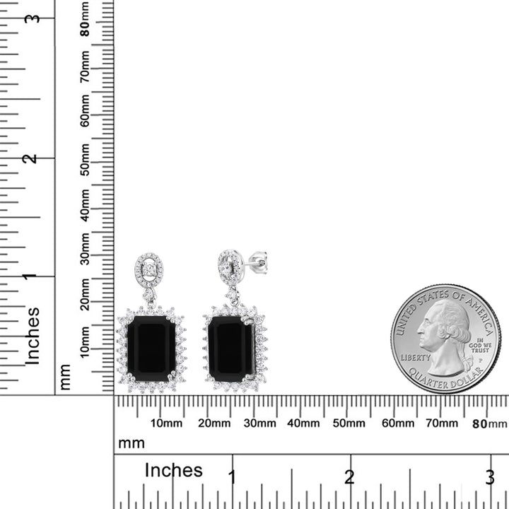 925 Sterling Silver Black Onyx Dangle Earrings For Women (10.60 Cttw, Gemstone December Birthstone, Octagon 14X10MM)