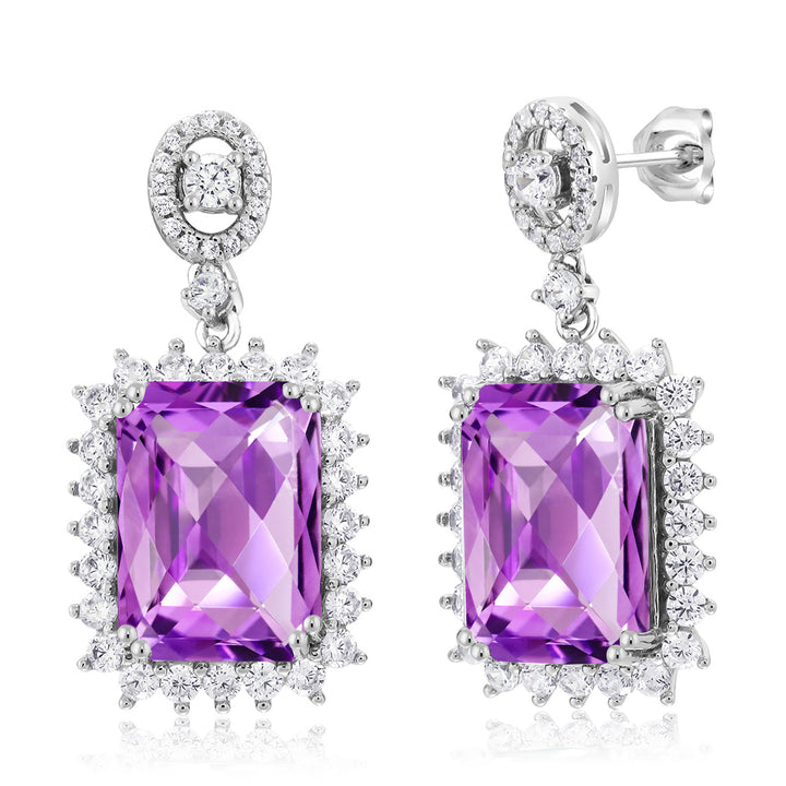 Amethyst-Checkerboard - February_Earrings in 925 Sterling Silver
