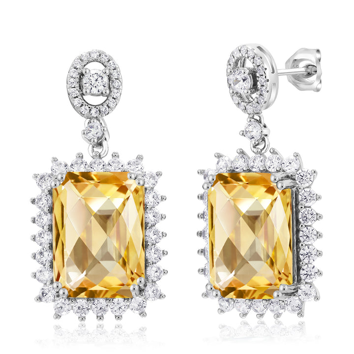 Citrine-Checkerboard - November_Earrings in 925 Sterling Silver