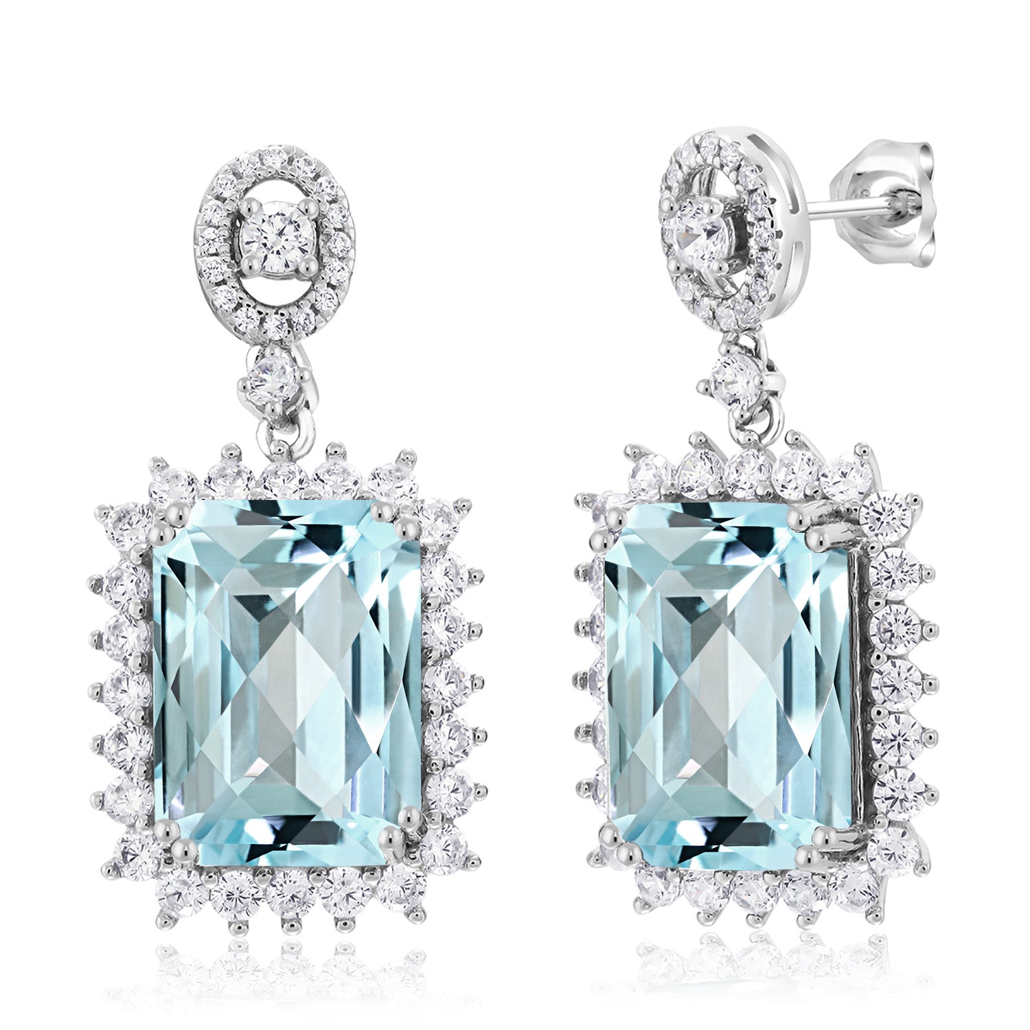 Sky Blue Topaz-Checkerboard - November_Earrings in 925 Sterling Silver