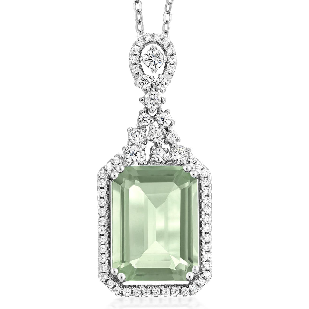 Gem Stone King 5-10 Cttw Emerald Cut Pendant Necklace For Women | 925 Sterling Silver | 14X10MM Gemstone Birthstone | 18 Inch Chain | Jewelry Gifts for Women
