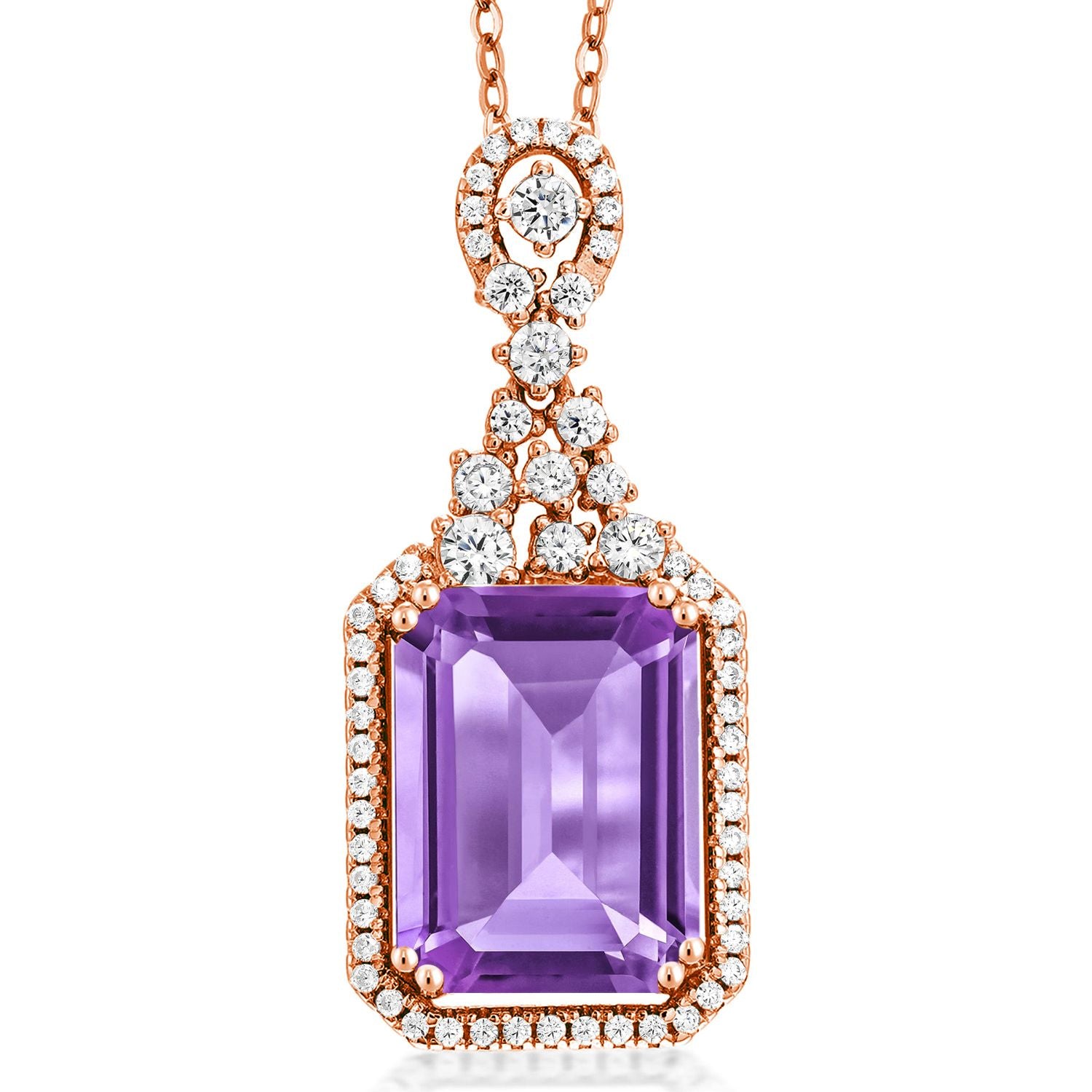 Amethyst and Zirconia_Pendant in 925 Rose Gold Plated Silver
