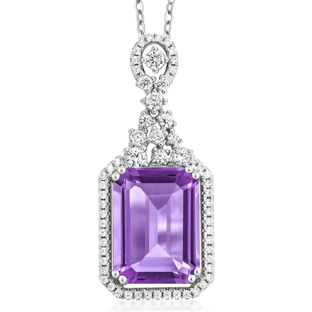 Gem Stone King 5-10 Cttw Emerald Cut Pendant Necklace For Women | 925 Sterling Silver | 14X10MM Gemstone Birthstone | 18 Inch Chain | Jewelry Gifts for Women