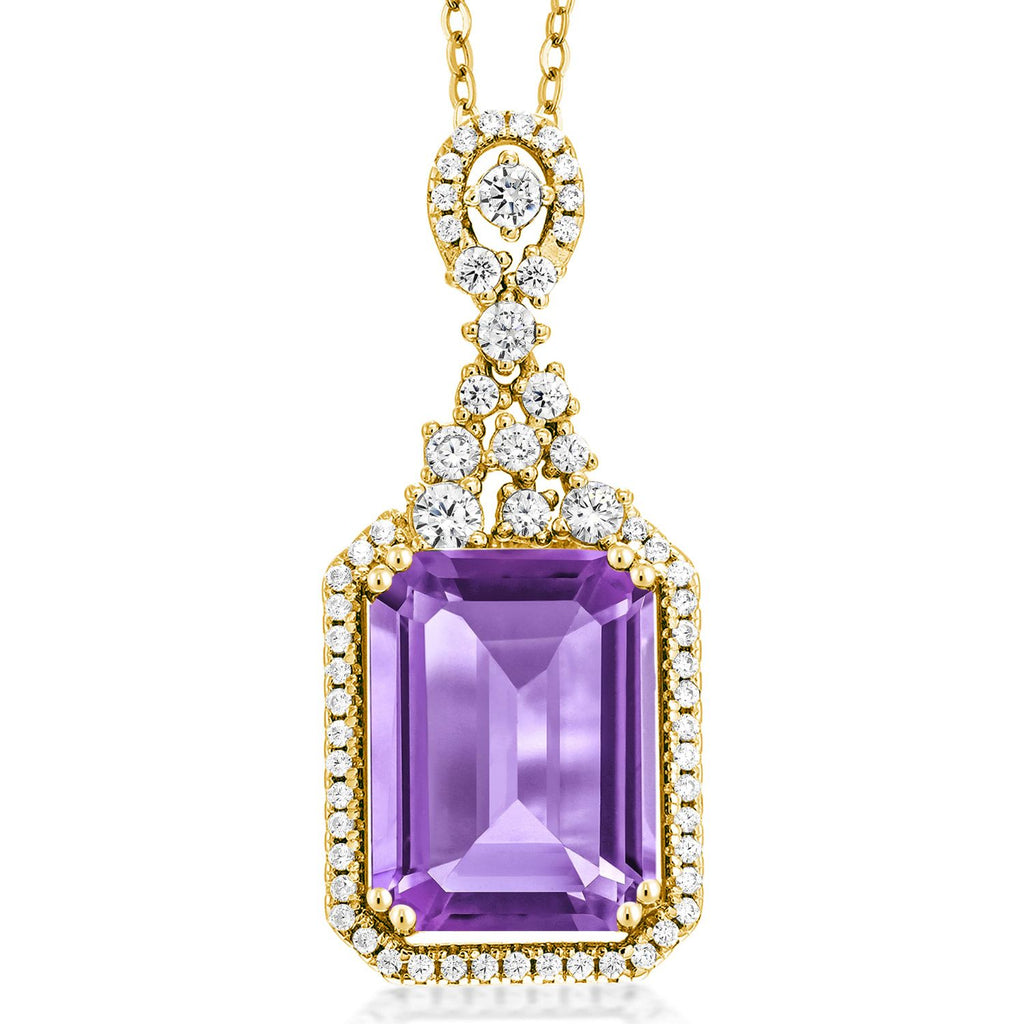 Gem Stone King 5-10 Cttw Emerald Cut Pendant Necklace For Women | 18K Yellow Gold Plated Silver | 14X10MM Gemstone Birthstone | With 18 Inch Silver Chain