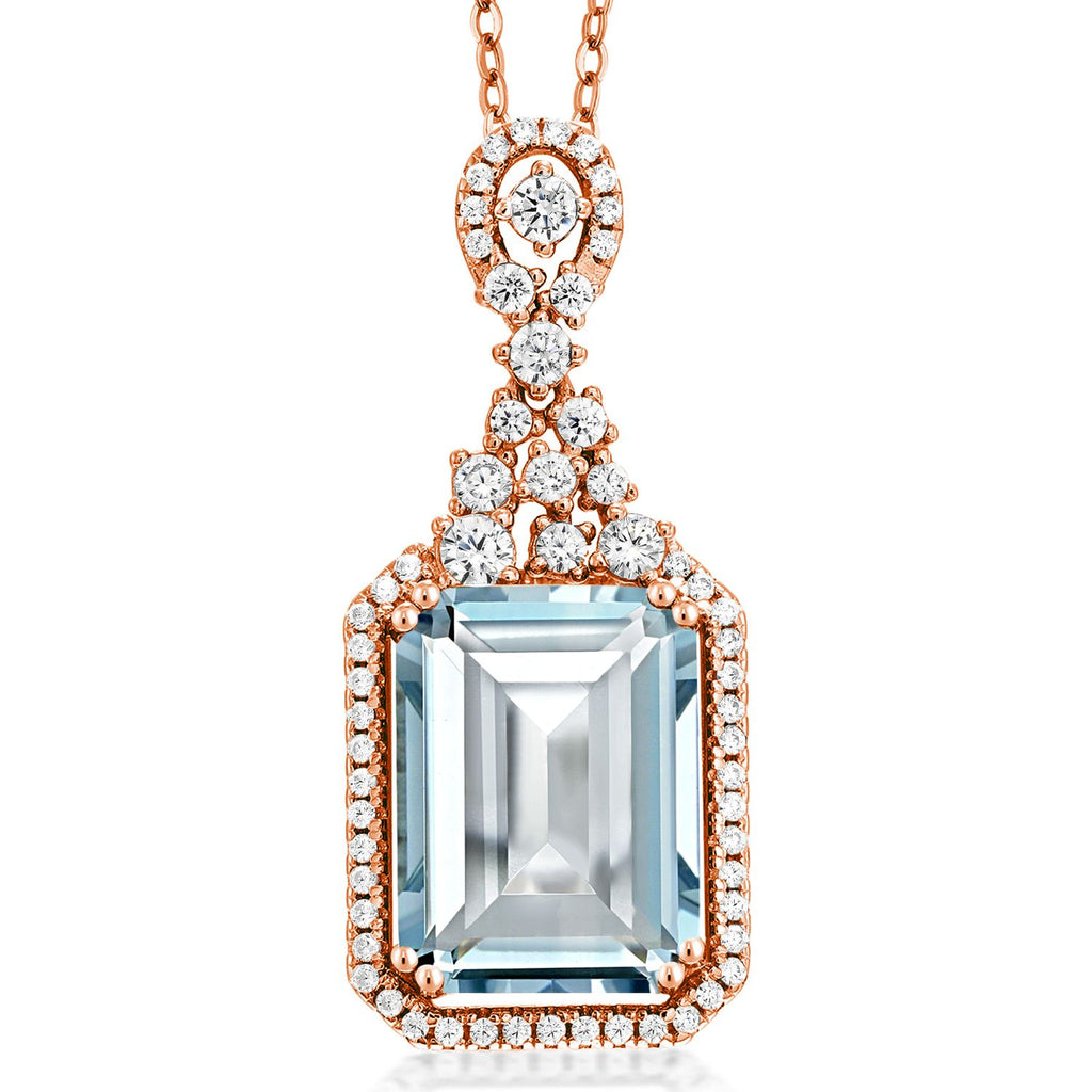 Created Aquamarine - March_Pendant in 925 Rose Gold Plated Silver