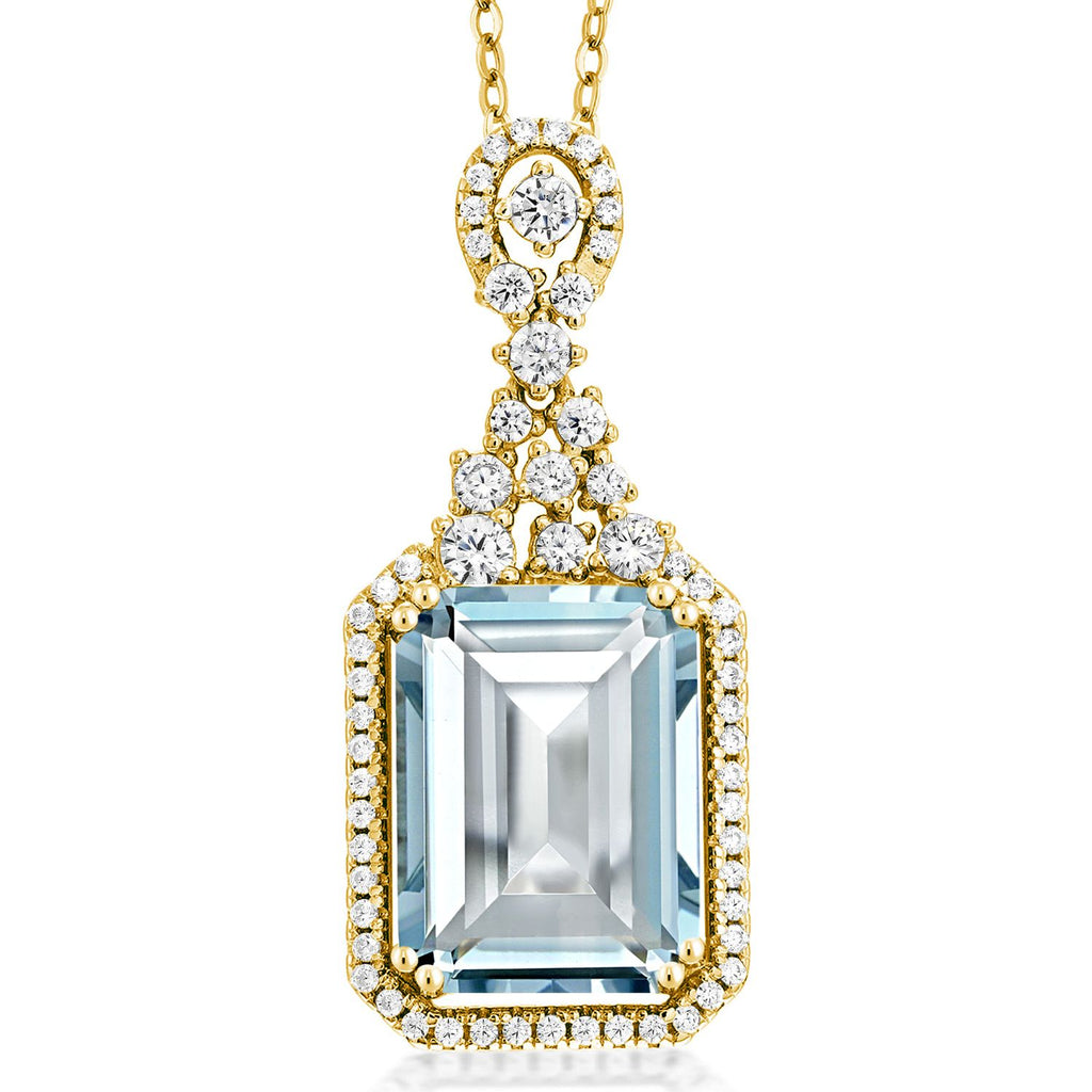 Gem Stone King 5-10 Cttw Emerald Cut Pendant Necklace For Women | 18K Yellow Gold Plated Silver | 14X10MM Gemstone Birthstone | With 18 Inch Silver Chain