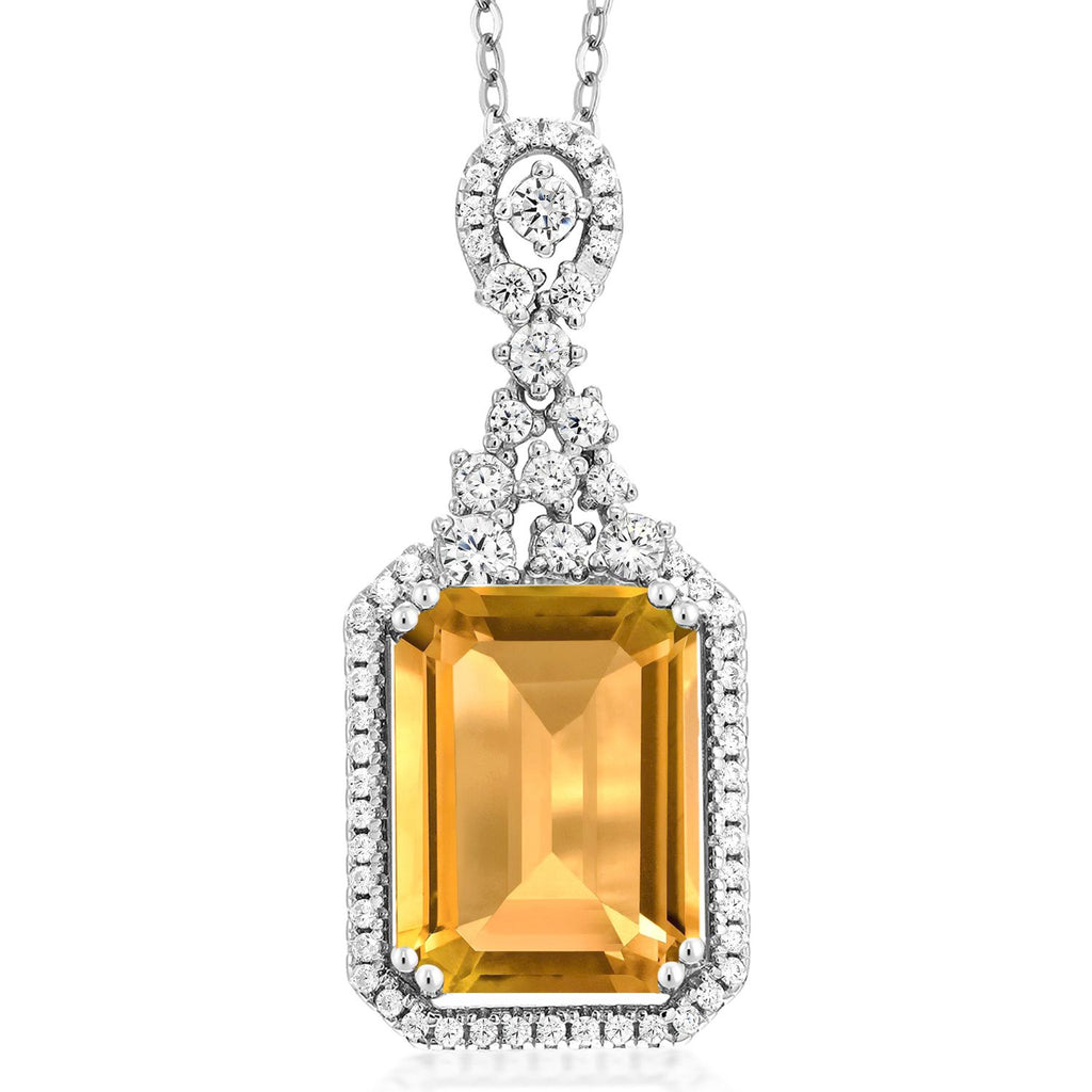Gem Stone King 5-10 Cttw Emerald Cut Pendant Necklace For Women | 925 Sterling Silver | 14X10MM Gemstone Birthstone | 18 Inch Chain | Jewelry Gifts for Women