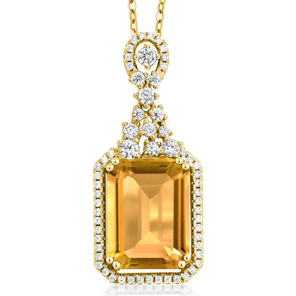Gem Stone King 5-10 Cttw Emerald Cut Pendant Necklace For Women | 18K Yellow Gold Plated Silver | 14X10MM Gemstone Birthstone | With 18 Inch Silver Chain