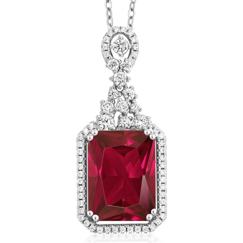 Gem Stone King 5-10 Cttw Emerald Cut Pendant Necklace For Women | 925 Sterling Silver | 14X10MM Gemstone Birthstone | 18 Inch Chain | Jewelry Gifts for Women
