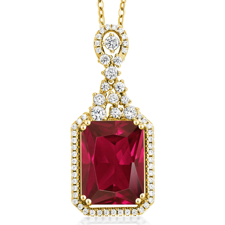 Created Ruby - July_Pendant in 925 Yellow Gold Plated Silver