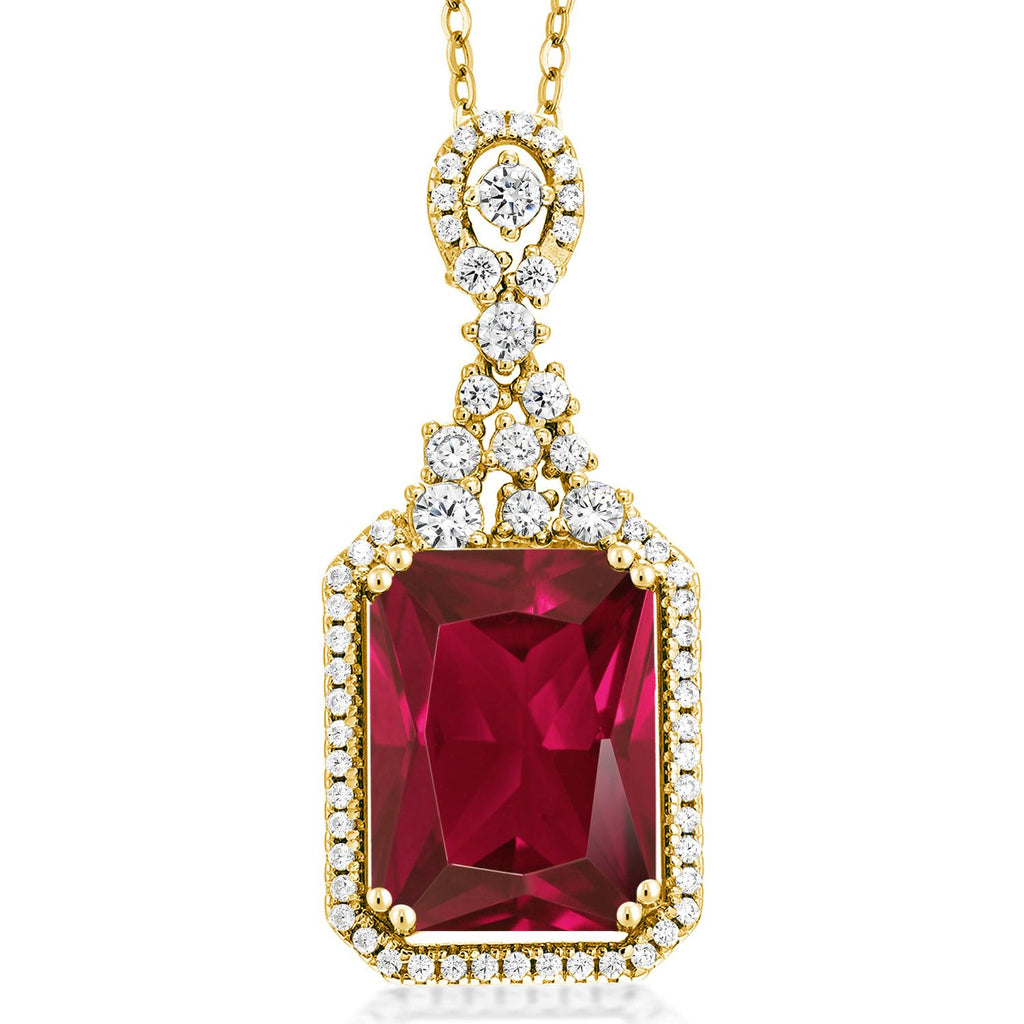 Gem Stone King 5-10 Cttw Emerald Cut Pendant Necklace For Women | 18K Yellow Gold Plated Silver | 14X10MM Gemstone Birthstone | With 18 Inch Silver Chain