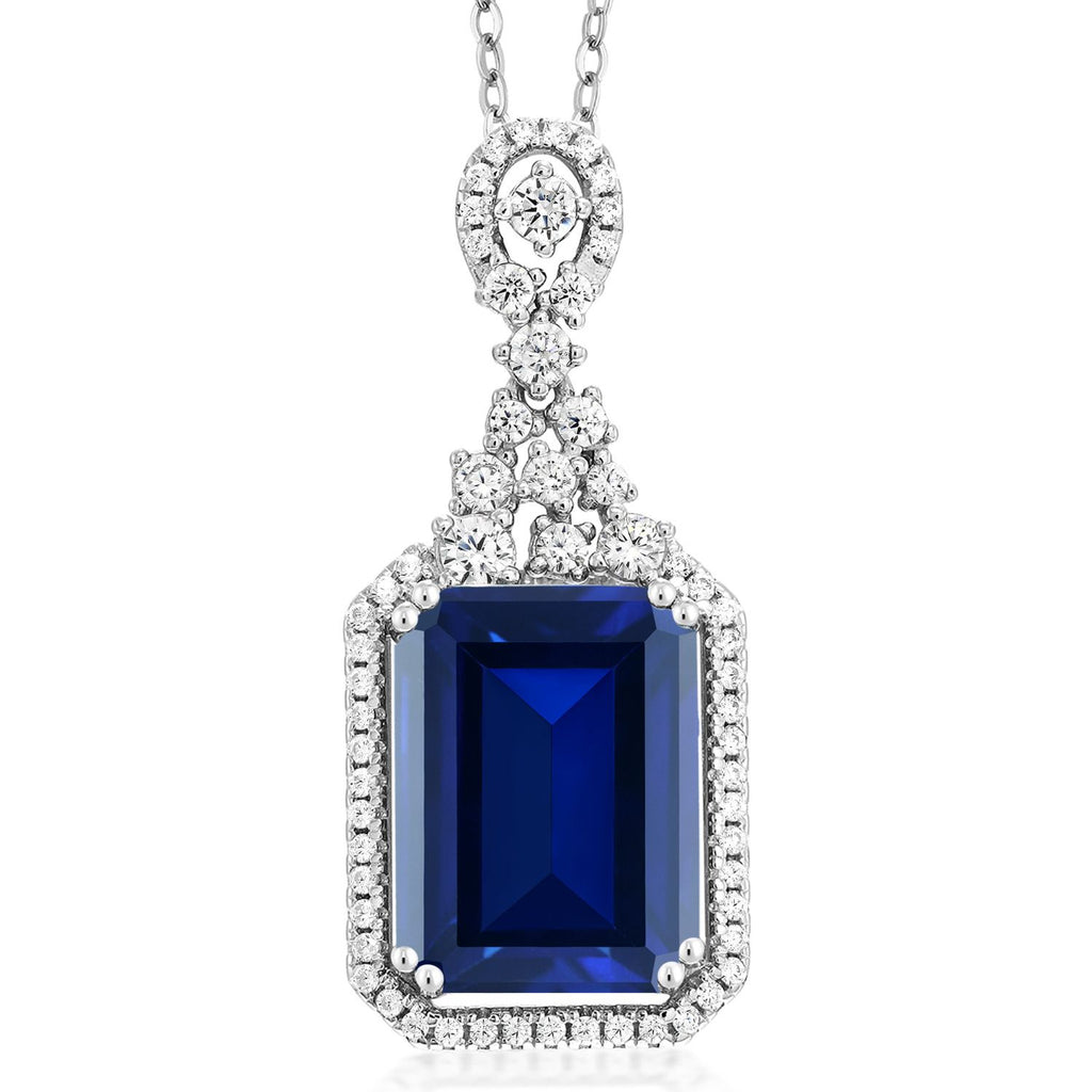 Gem Stone King 5-10 Cttw Emerald Cut Pendant Necklace For Women | 925 Sterling Silver | 14X10MM Gemstone Birthstone | 18 Inch Chain | Jewelry Gifts for Women