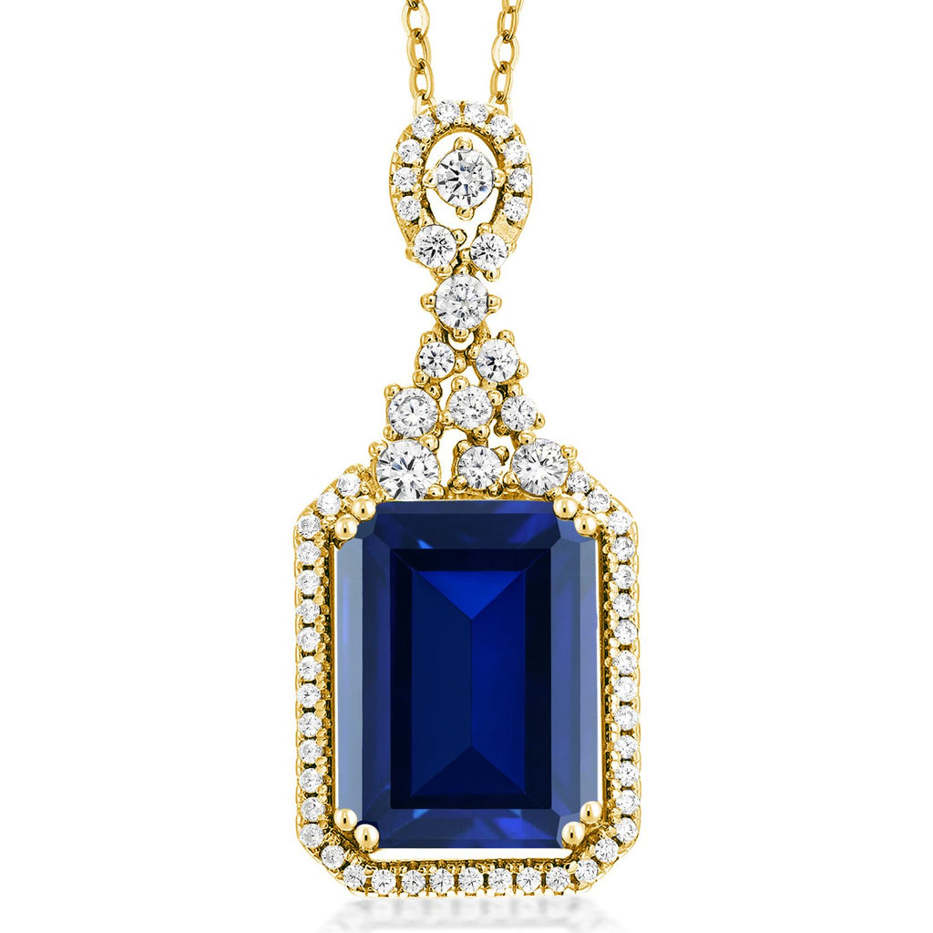 Blue Created Sapphire - September_Pendant in 925 Yellow Gold Plated Silver