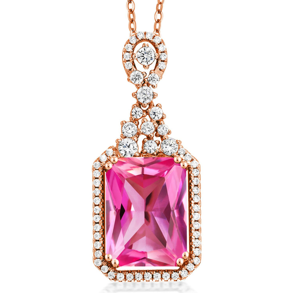 Pink Created Sapphire - September_Pendant in 925 Rose Gold Plated Silver