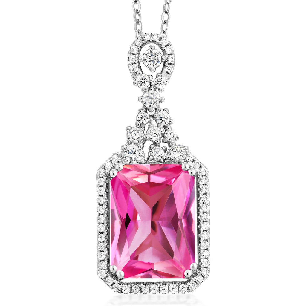 Gem Stone King 5-10 Cttw Emerald Cut Pendant Necklace For Women | 925 Sterling Silver | 14X10MM Gemstone Birthstone | 18 Inch Chain | Jewelry Gifts for Women