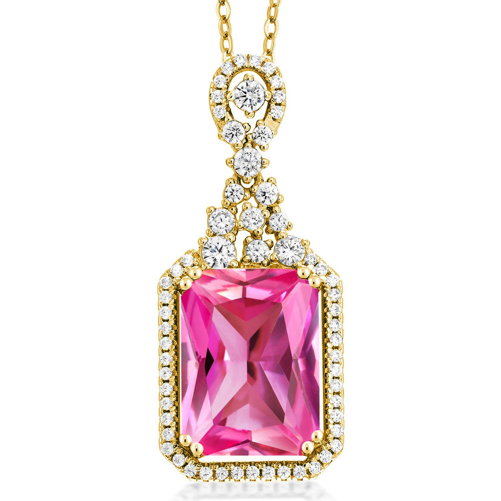 Pink Created Sapphire - September_Pendant in 925 Yellow Gold Plated Silver
