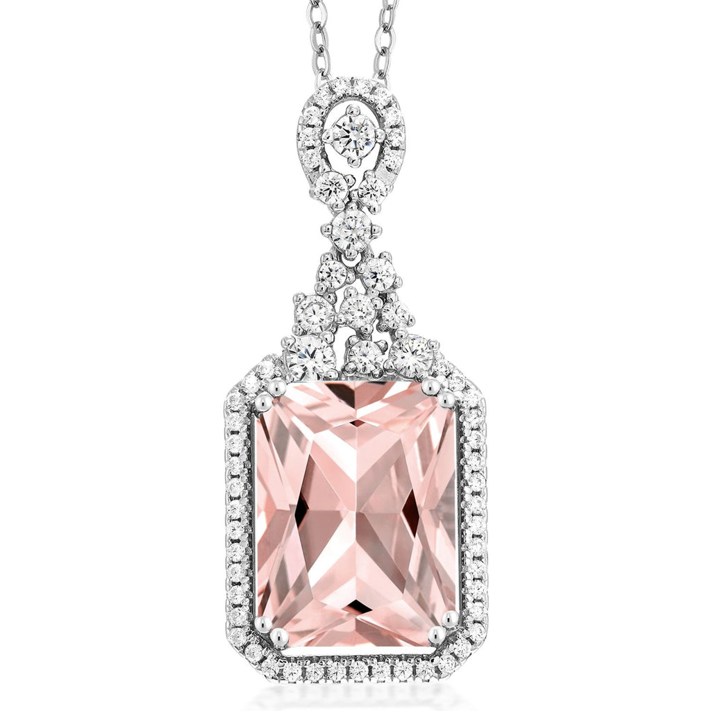 Gem Stone King 5-10 Cttw Emerald Cut Pendant Necklace For Women | 925 Sterling Silver | 14X10MM Gemstone Birthstone | 18 Inch Chain | Jewelry Gifts for Women