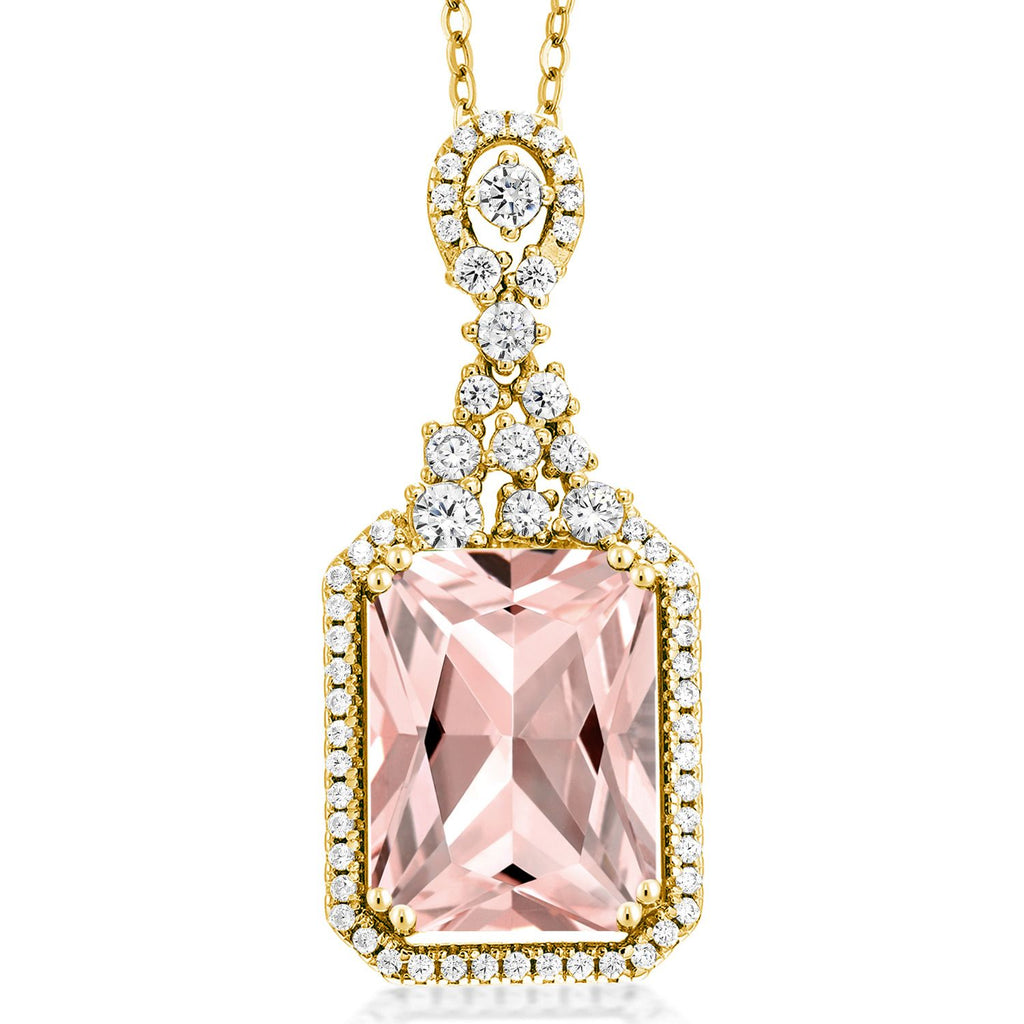 Gem Stone King 5-10 Cttw Emerald Cut Pendant Necklace For Women | 18K Yellow Gold Plated Silver | 14X10MM Gemstone Birthstone | With 18 Inch Silver Chain