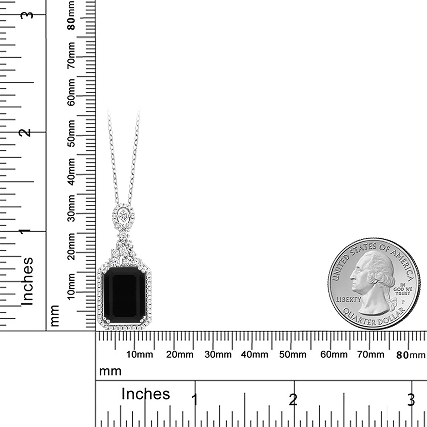 925 Sterling Silver Black Onyx Pendant Necklace For Women (7.20 Cttw, Gemstone Birthstone, Emerald Cut 14X10MM, with 18 Inch Silver Chain)