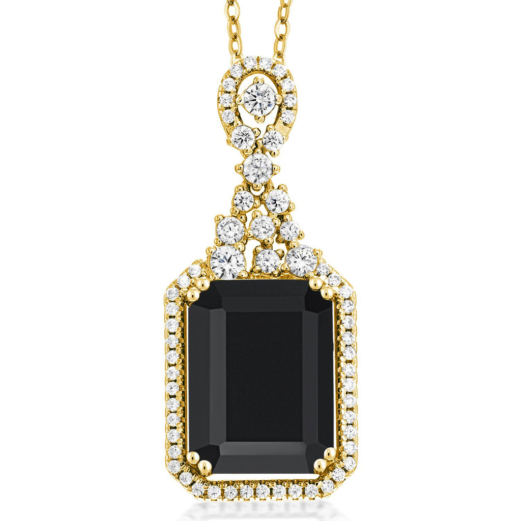 Gem Stone King 5-10 Cttw Emerald Cut Pendant Necklace For Women | 18K Yellow Gold Plated Silver | 14X10MM Gemstone Birthstone | With 18 Inch Silver Chain