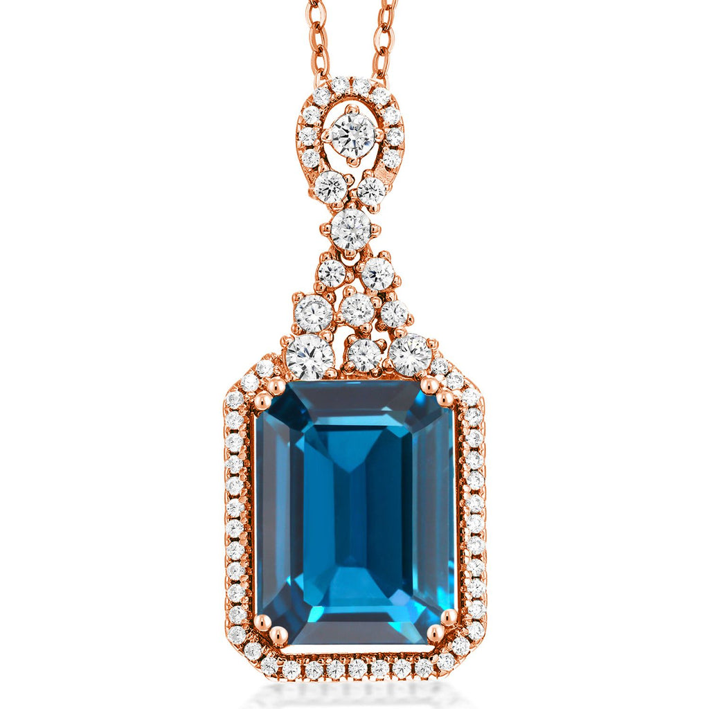 London Blue Topaz - November_Pendant in 925 Rose Gold Plated Silver