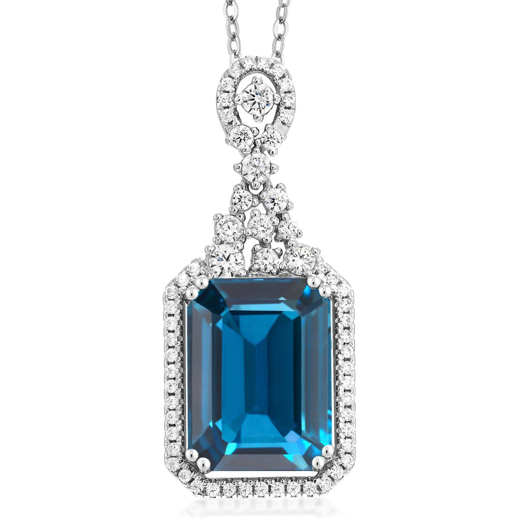 925 Sterling Silver London Blue Topaz Pendant Necklace For Women