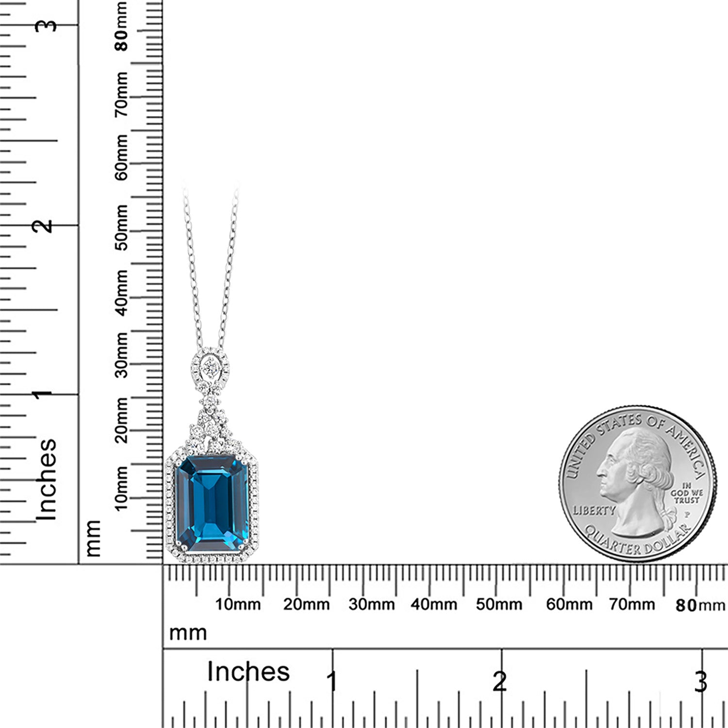 925 Sterling Silver London Blue Topaz Pendant Necklace For Women (10.10 Cttw, Emerald Cut 14X10MM, Gemstone Birthstone with 18 Inch Silver Chain)