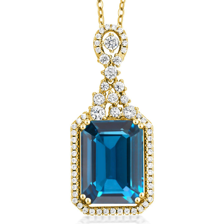 London Blue Topaz - November_Pendant in 925 Yellow Gold Plated Silver