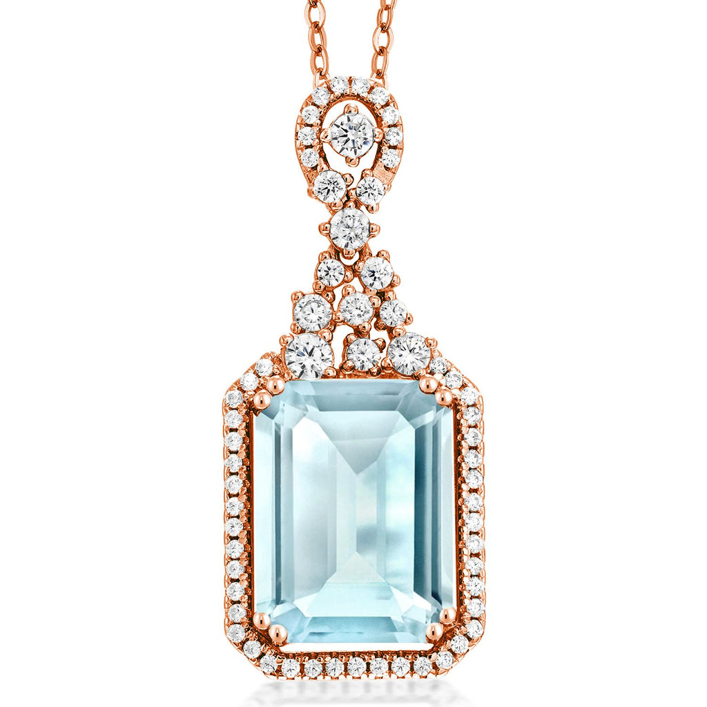 Sky Blue Topaz - November_Pendant in 925 Rose Gold Plated Silver