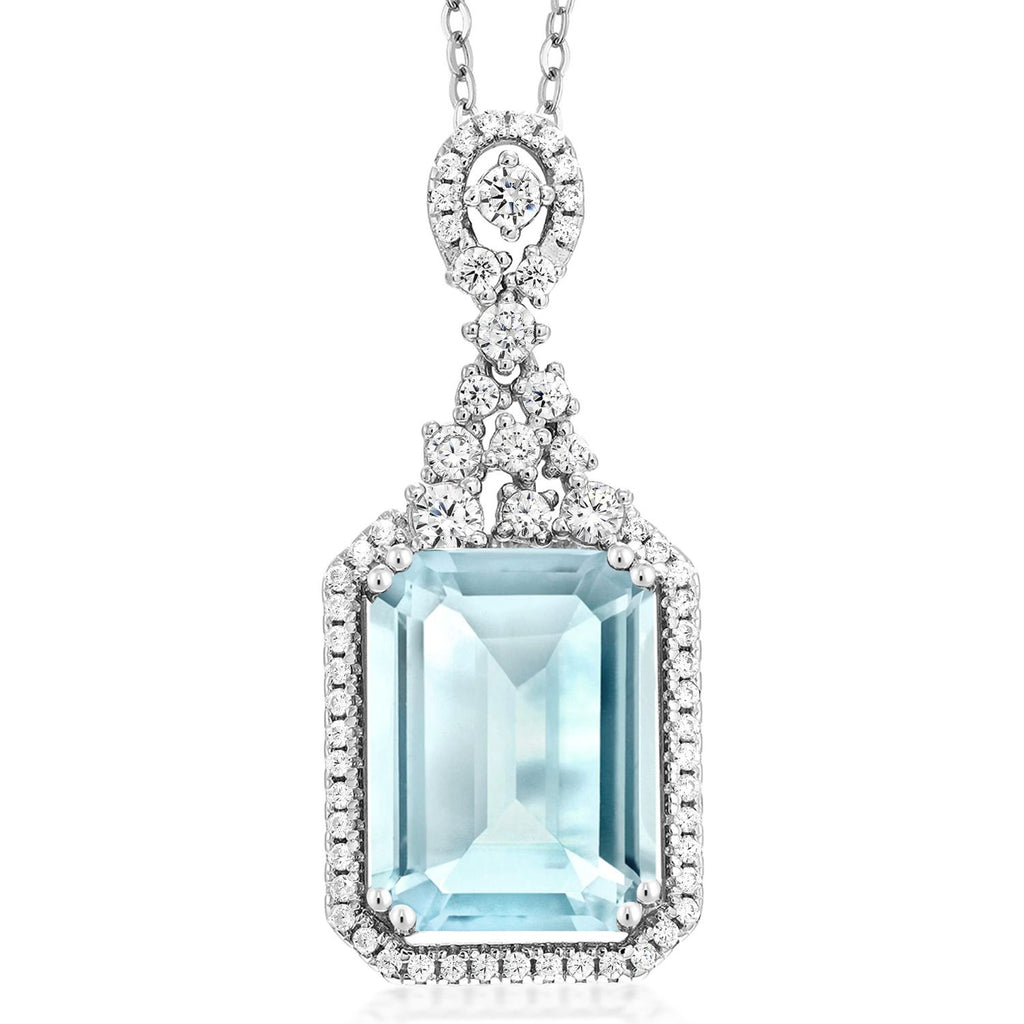 Gem Stone King 5-10 Cttw Emerald Cut Pendant Necklace For Women | 925 Sterling Silver | 14X10MM Gemstone Birthstone | 18 Inch Chain | Jewelry Gifts for Women