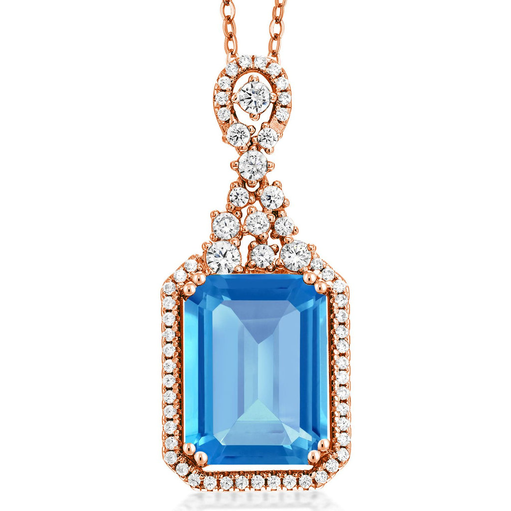 Swiss Blue Topaz - November_Pendant in 925 Rose Gold Plated Silver