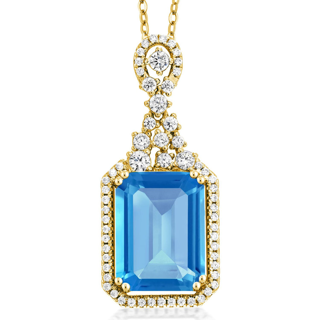 Swiss Blue Topaz - November_Pendant in 925 Yellow Gold Plated Silver