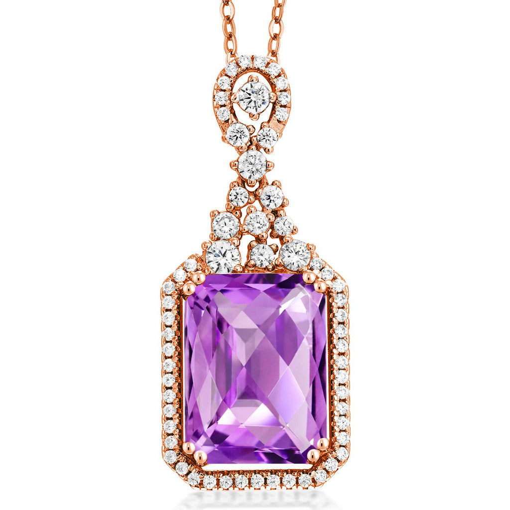 Amethyst-Checkerboard - February_Pendant in 925 Rose Gold Plated Silver