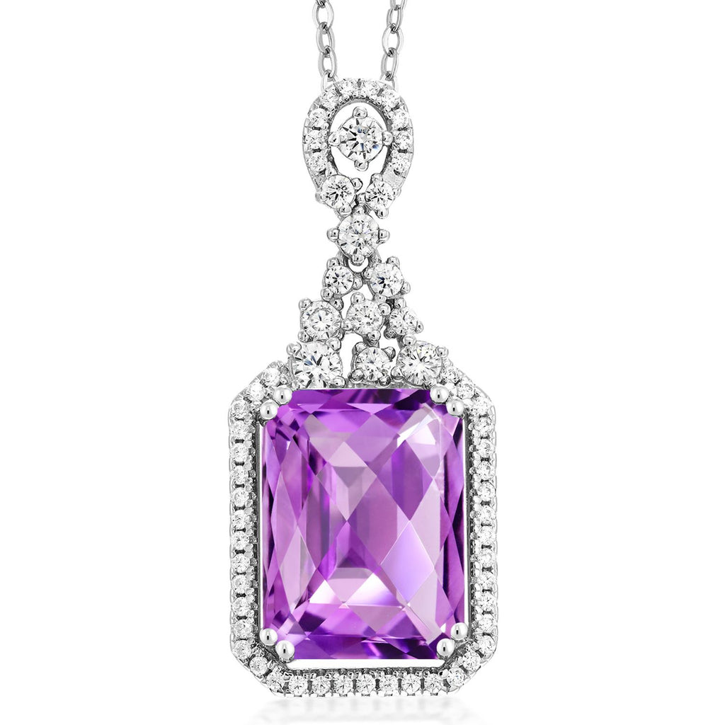 Gem Stone King 5-10 Cttw Emerald Cut Pendant Necklace For Women | 925 Sterling Silver | 14X10MM Gemstone Birthstone | 18 Inch Chain | Jewelry Gifts for Women