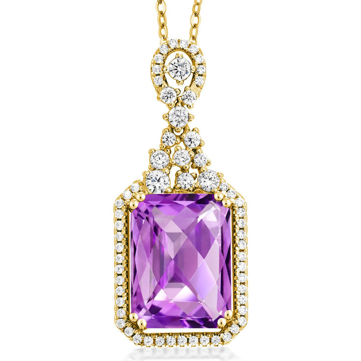 Amethyst-Checkerboard - February_Pendant in 925 Yellow Gold Plated Silver
