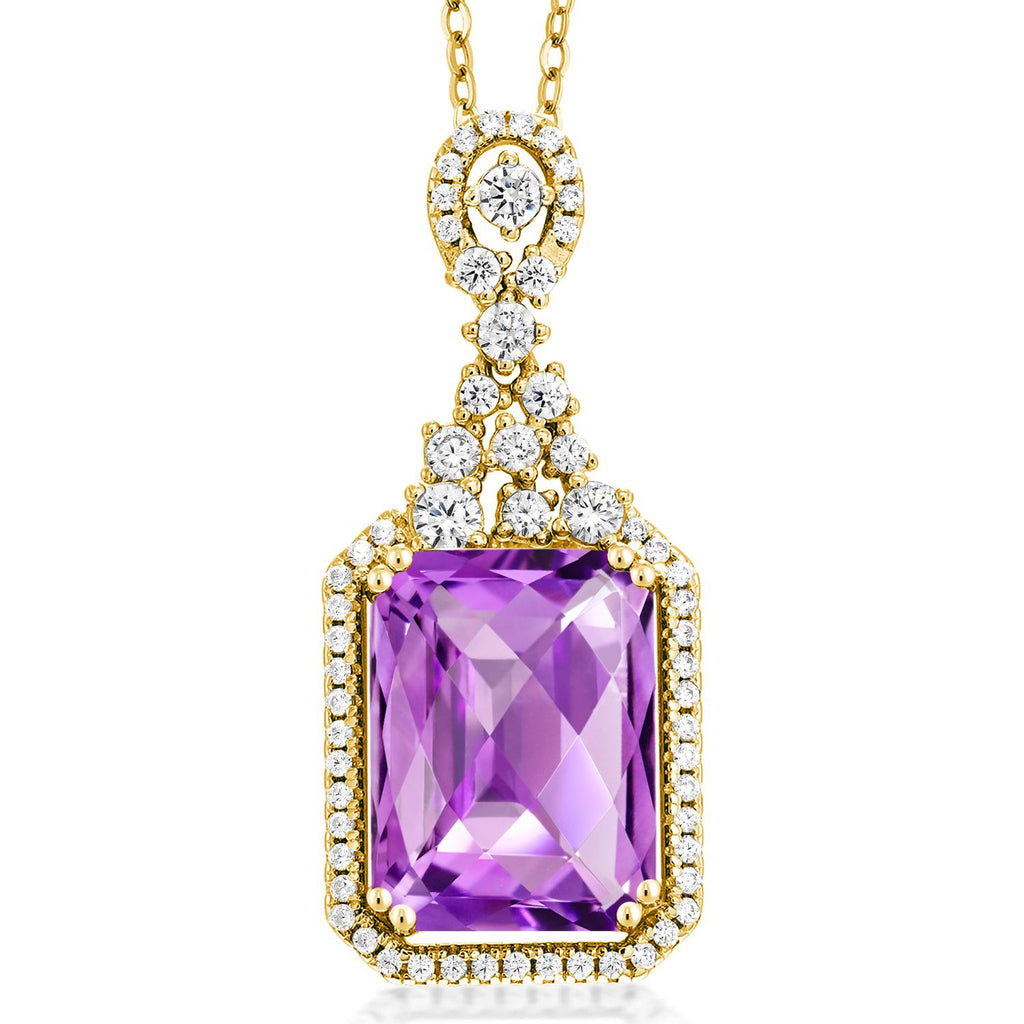 Gem Stone King 5-10 Cttw Emerald Cut Pendant Necklace For Women | 18K Yellow Gold Plated Silver | 14X10MM Gemstone Birthstone | With 18 Inch Silver Chain