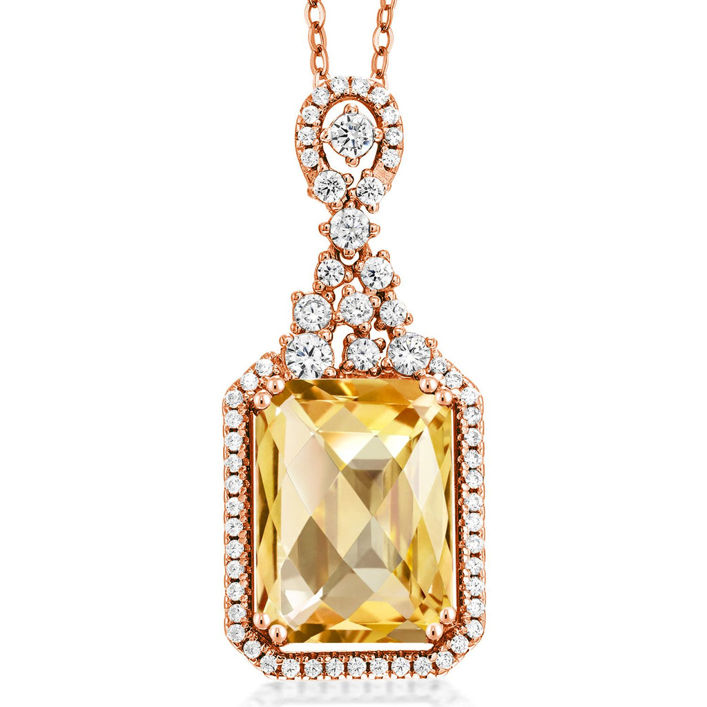 Citrine-Checkerboard - November_Pendant in 925 Rose Gold Plated Silver