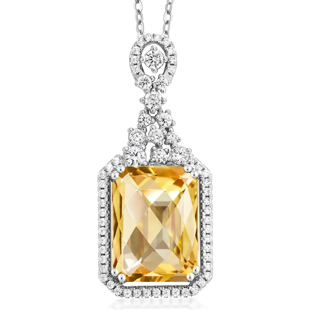 Gem Stone King 5-10 Cttw Emerald Cut Pendant Necklace For Women | 925 Sterling Silver | 14X10MM Gemstone Birthstone | 18 Inch Chain | Jewelry Gifts for Women