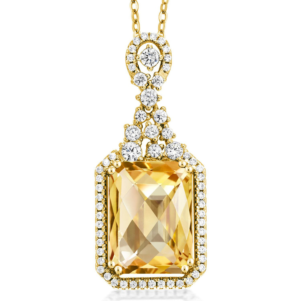 Gem Stone King 5-10 Cttw Emerald Cut Pendant Necklace For Women | 18K Yellow Gold Plated Silver | 14X10MM Gemstone Birthstone | With 18 Inch Silver Chain