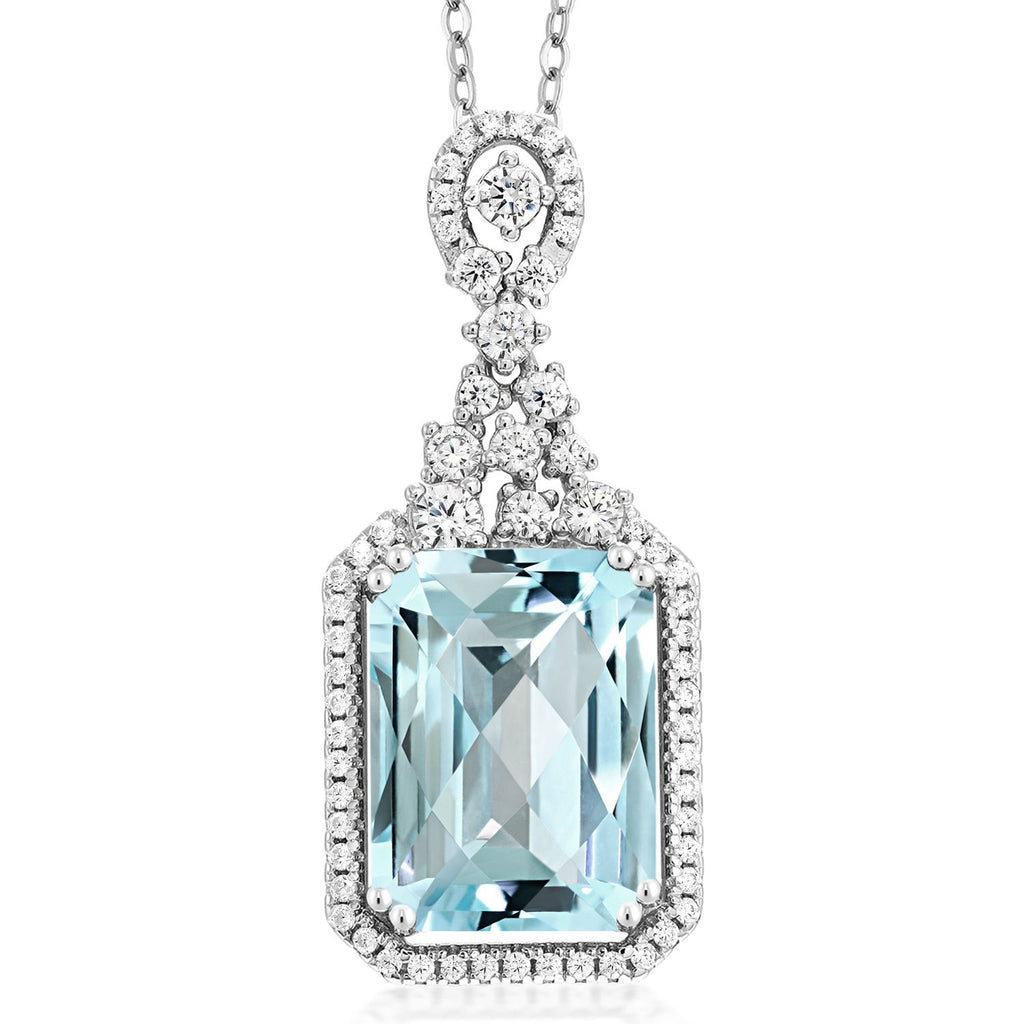 Gem Stone King 5-10 Cttw Emerald Cut Pendant Necklace For Women | 925 Sterling Silver | 14X10MM Gemstone Birthstone | 18 Inch Chain | Jewelry Gifts for Women