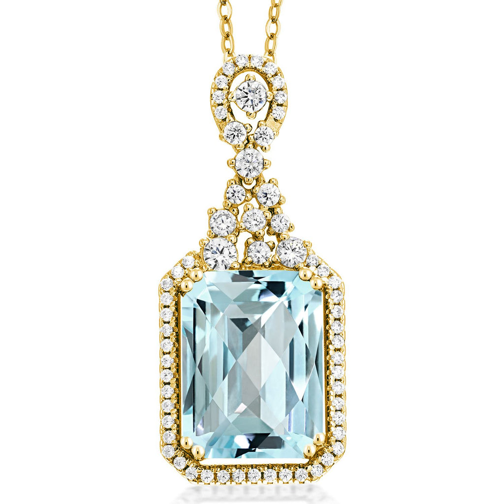 Sky Blue Topaz-Checkerboard - November_Pendant in 925 Yellow Gold Plated Silver