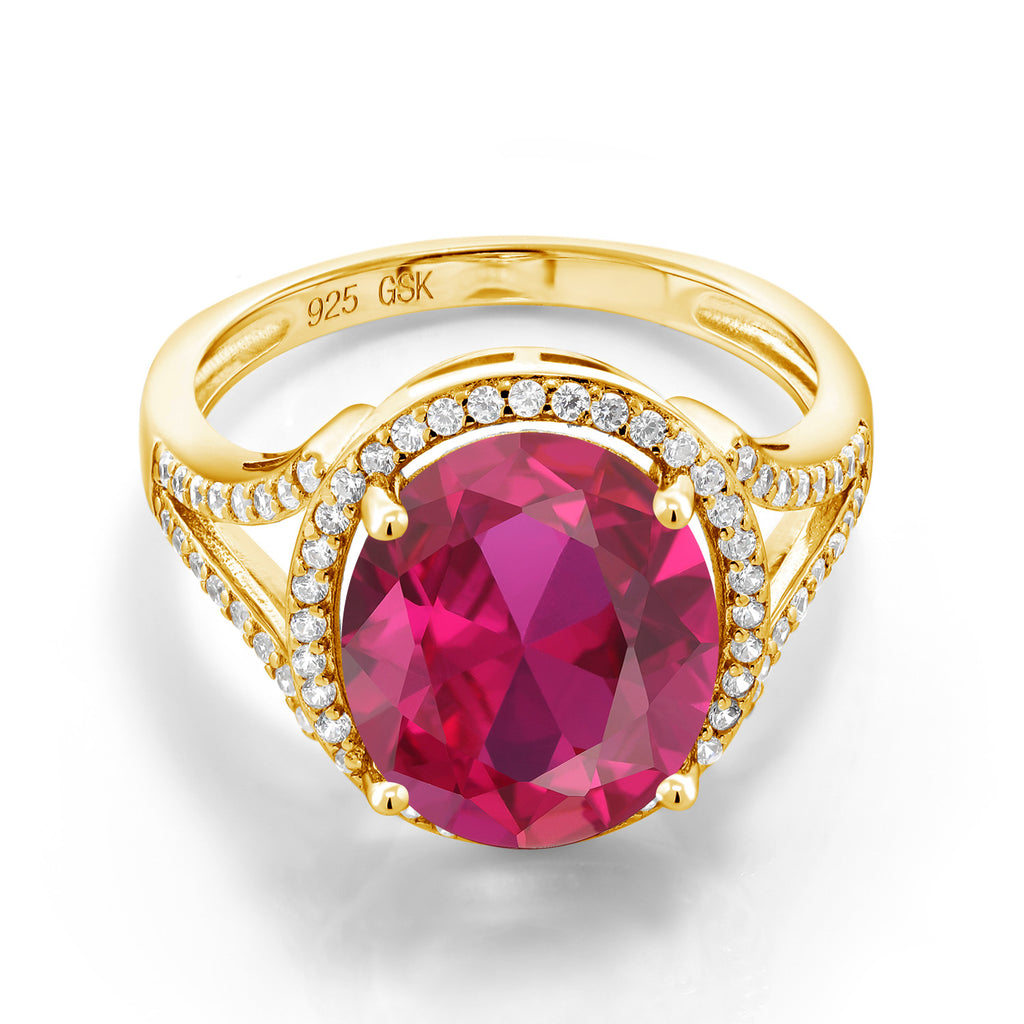 Created Ruby - July_6_Ring in 925 Yellow Gold Plated Silver