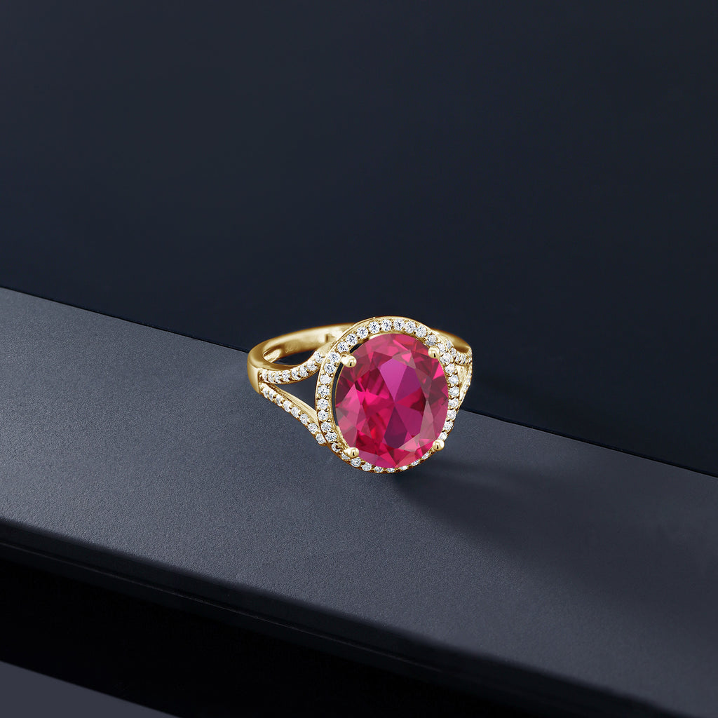Created Ruby - July_6_Ring in 925 Yellow Gold Plated Silver