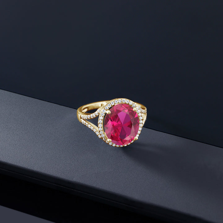 Created Ruby - July_6_Ring in 925 Yellow Gold Plated Silver
