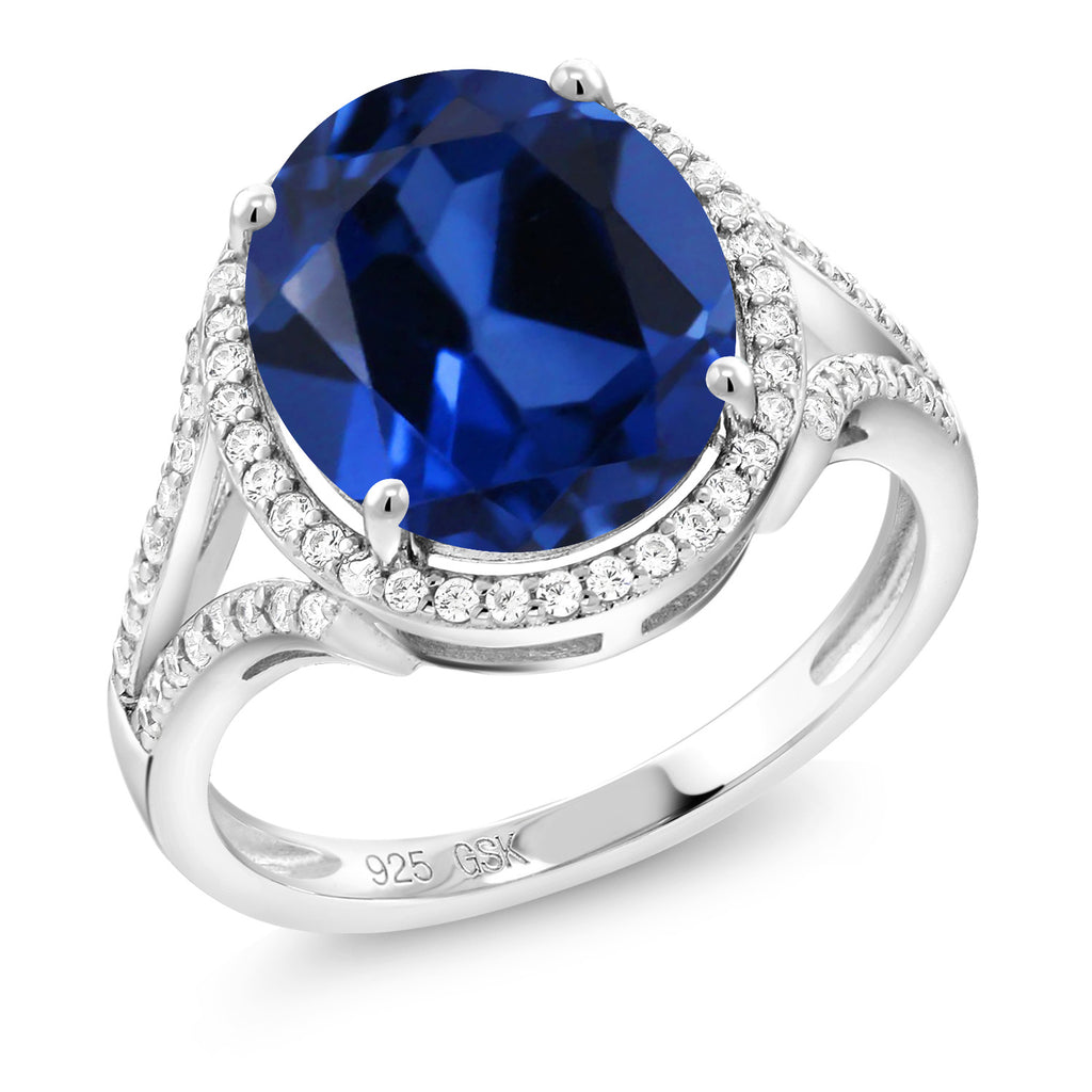 Blue Created Sapphire_9_Ring in 925 Sterling Silver