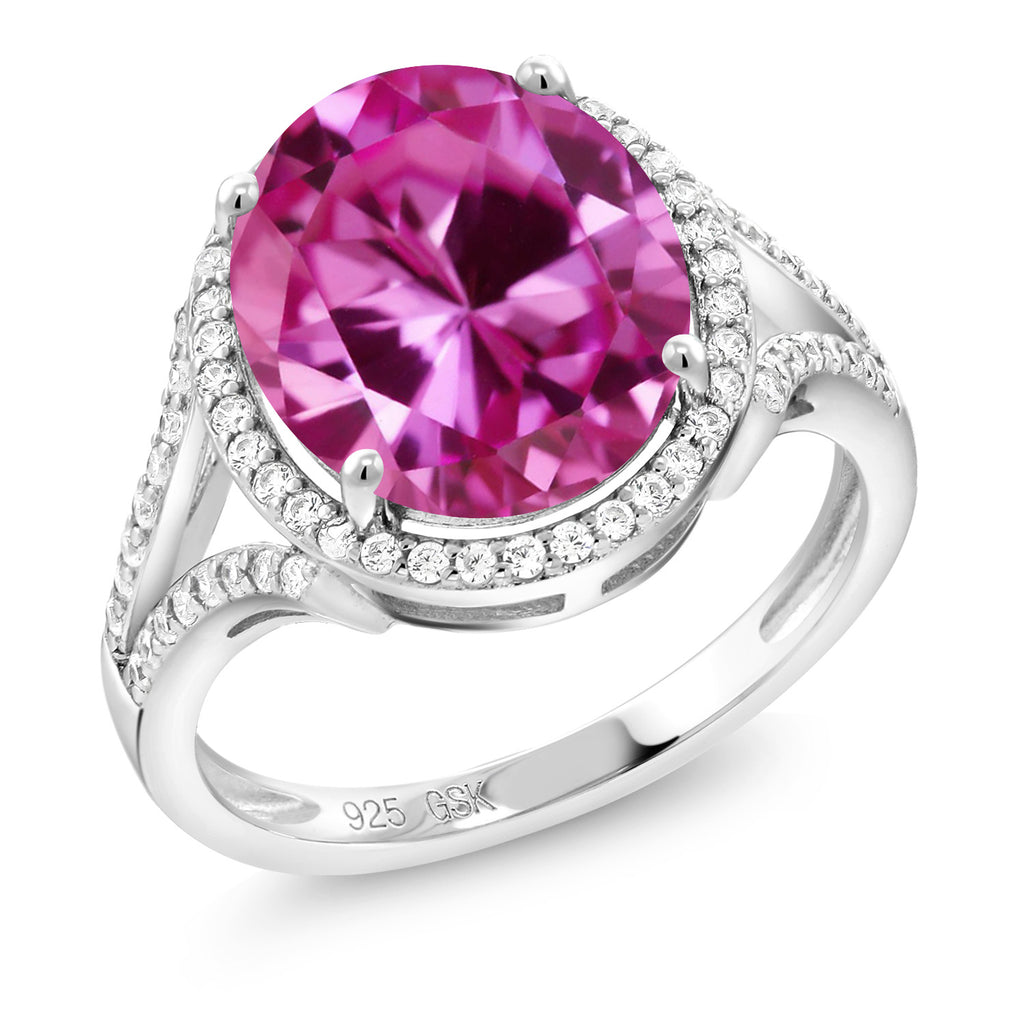 Pink Created Sapphire_7_Ring in 925 Sterling Silver